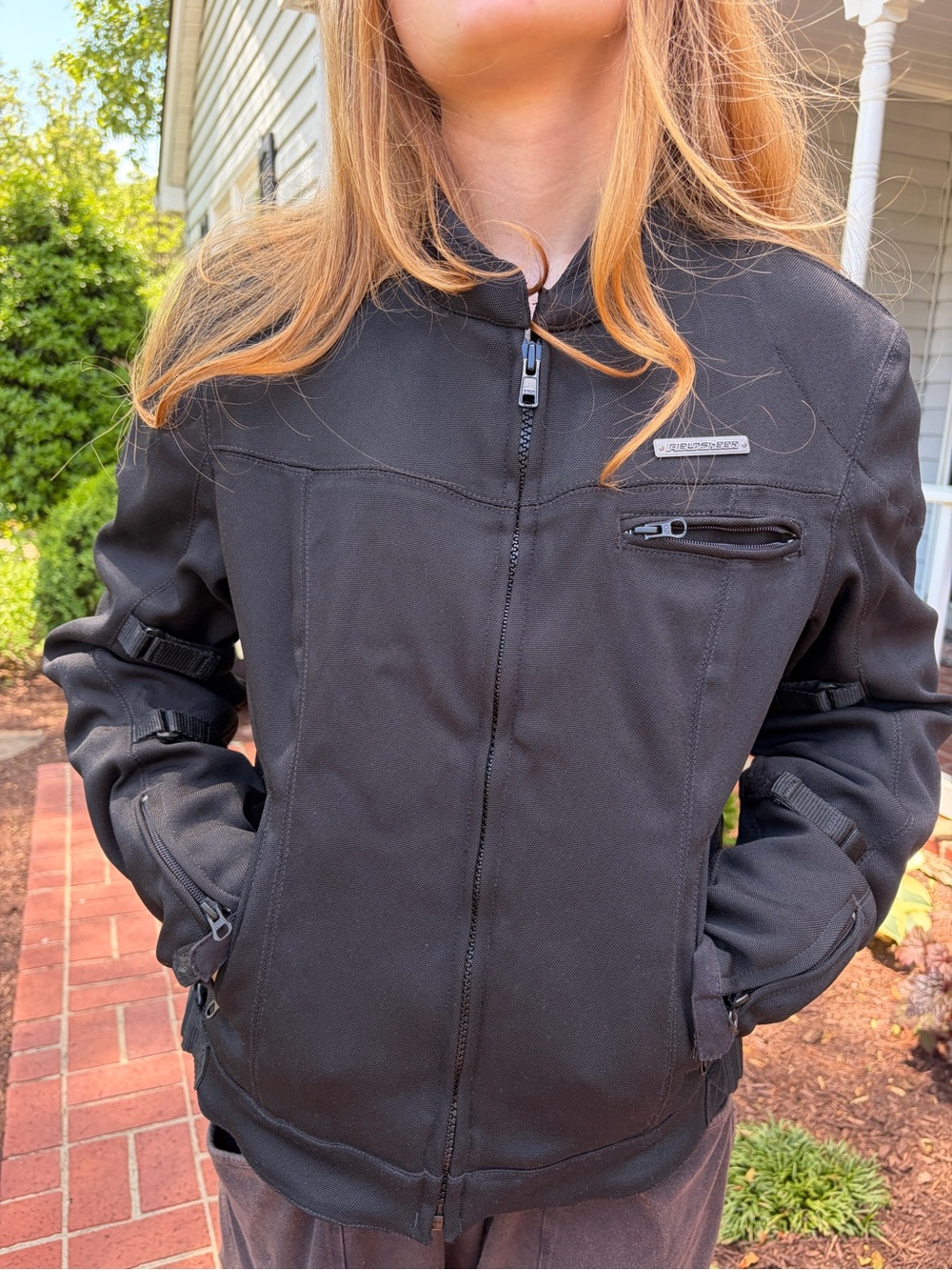 Black Women's Utility Jacket with Zip Pockets - Motorcycle Riding